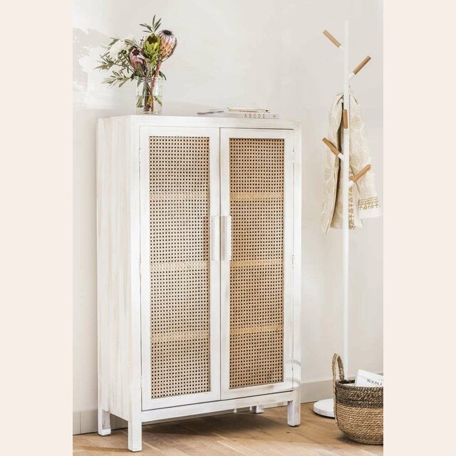 MUEBLE FLAM - PINO MACIZO Y ESTERILLA PATINADO BLANCO