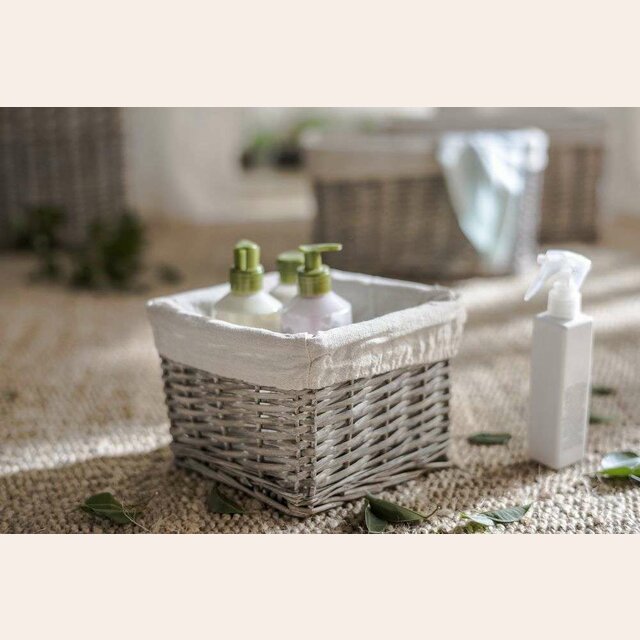 CANASTO DE FIBRAS GRIS LAVADO Y LIENZO - 22 x 22 cms