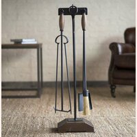 JUEGO DE ESTUFA DE HIERRO CON BASE DE MADERA