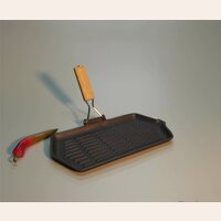 PLANCHA DE HIERRO ESTRIADA CON ASA DE MADERA