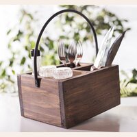PORTA CUBIERTOS O CONDIMENTOS DE MADERA Y HIERRO