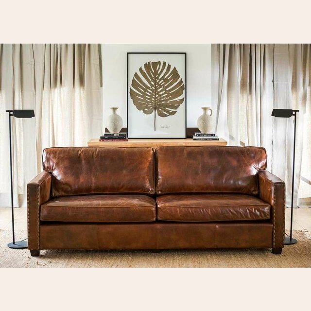 SILLON DE CUERO ITALIANO ENVEJECIDO - 3 CUERPOS