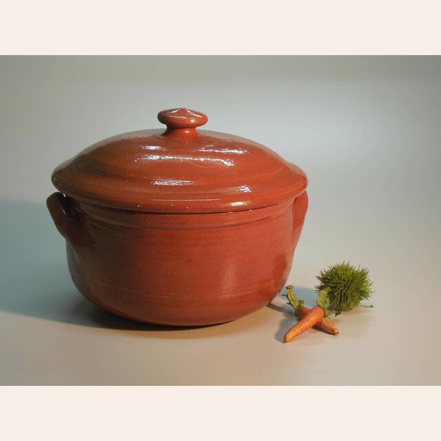 OLLA DE BARRO VITRIFICADA CON TAPA - 30 CMS