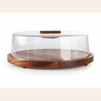 PLATO DE TORTA MADERA CON CAMPANA ACRILICO BILLI