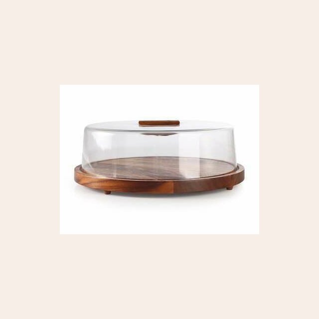 PLATO DE TORTA MADERA CON CAMPANA ACRILICO BILLI