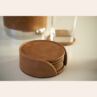 JUEGO POSAVASOS REDONDO SIMIL CUERO WHISKY