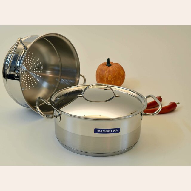 CACEROLA INOX CON VAPORERA TRAMONTINA - 24 CMS 