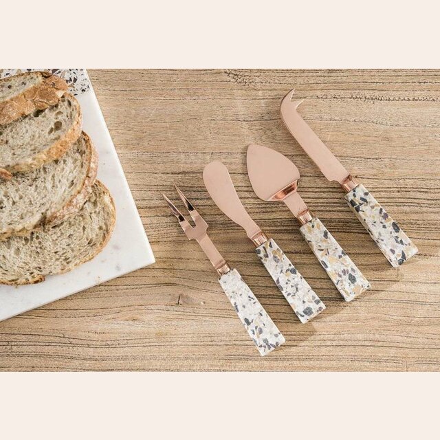 SET 4 CUCHILLOS DE QUESO - TERRAZZO Y COPPER