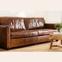 SILLON DE CUERO ITALIANO ENVEJECIDO - 3 CUERPOS