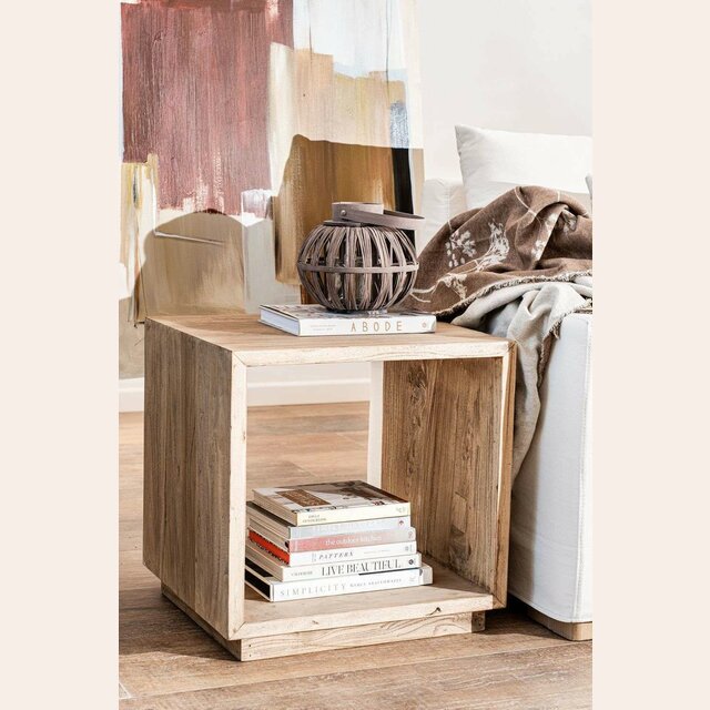 MESA LATERAL CUBO - OLMO NATURAL - 55 X 50 CMS