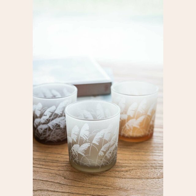 SET 3 CANDELABROS DE VIDRIO WIND - GRIS Y AMBAR