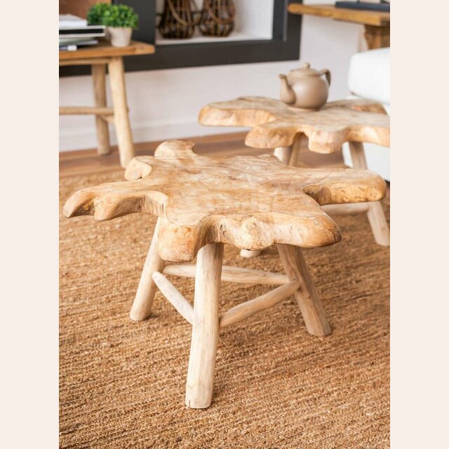 MESA RODAJA DE TRONCO - TEKA MACIZA - 71 X 39 CMS