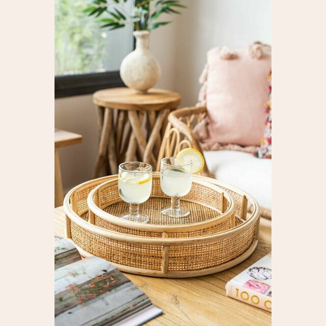 BANDEJA SOL - BAMBOO Y RATTAN - 45 CMS