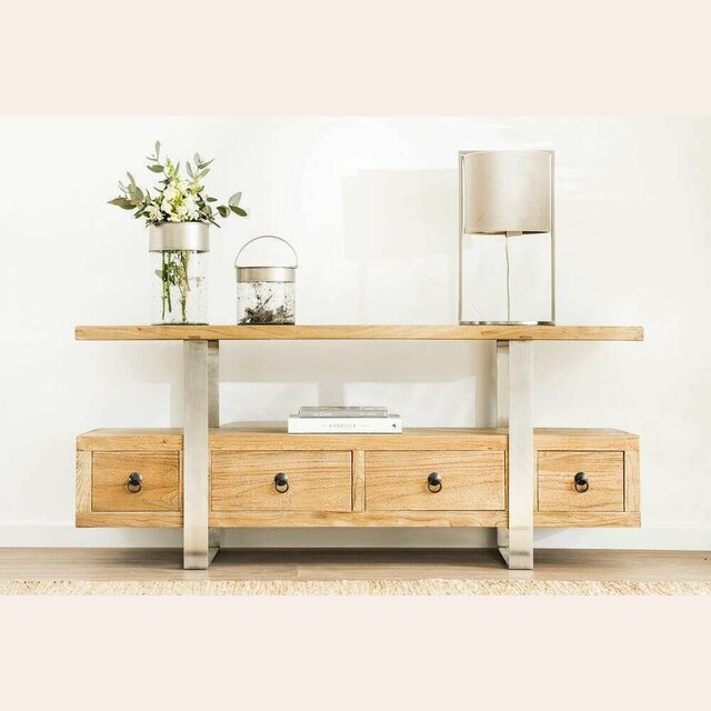 MUEBLE PARA TV - OLMO MACIZO Y ACERO