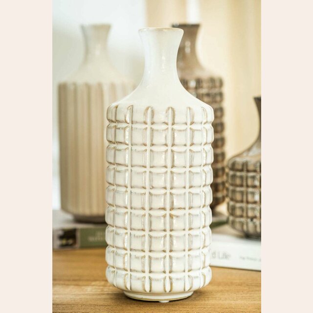 BOTELLA DE CERAMICA CUADRILLE OFF WHITE - ALTURA 26 CMS
