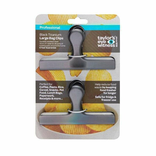 SET 2 CLIPS PARA BOLSAS ACERO INOX TAYLORS - GRANDES - NEGRO