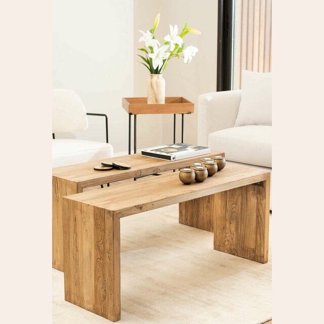 PIE DE CAMA / MESA ANGOSTA / BANCO OLMO NATURAL - 1.10 X 0.35 MTS