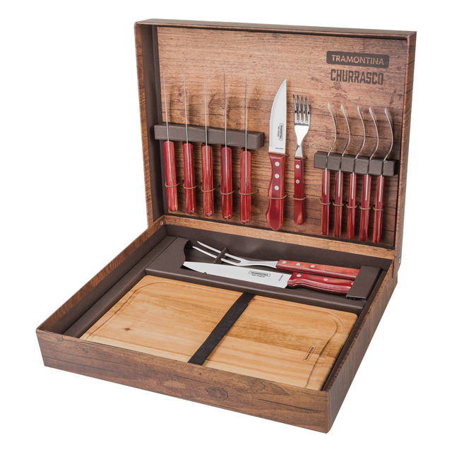 JUEGO PARA ASADO 15 PIEZAS TRAMONTINA POLYWOOD - ROJIZO