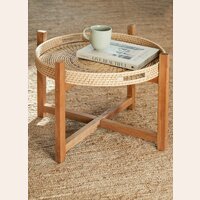 MESA DE TEKA CON BANDEJA DE RATTAN - MULTIFUNCION