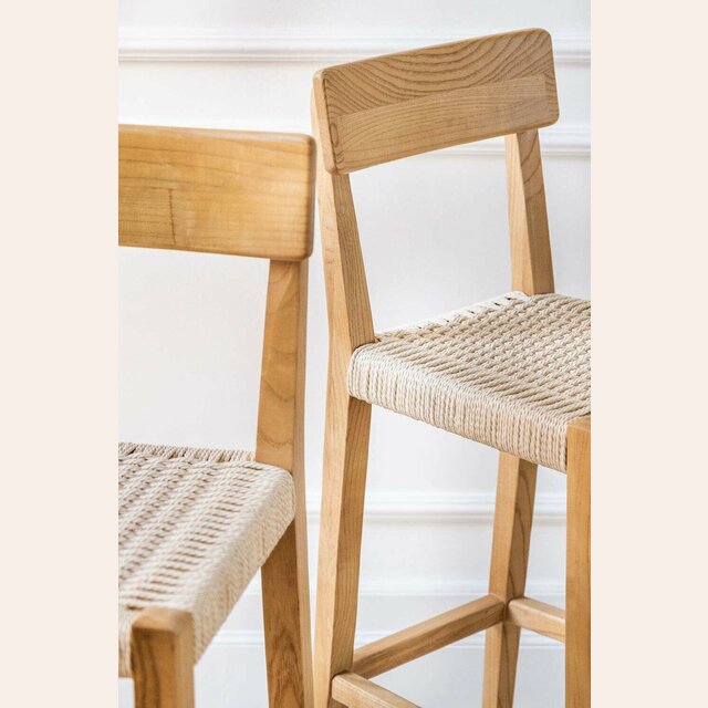 SILLA DE BAR MALIBU - OLMO NATURAL Y FIBRAS