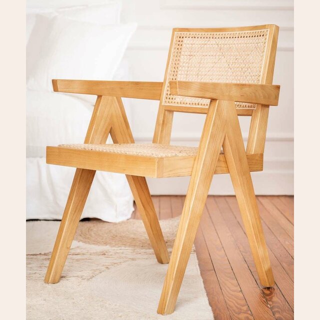 BUTACA CRUZ - OLMO NATURAL - RATTAN Y ESTERILLA