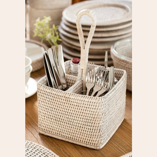 PORTA CONDIMENTOS / CUBIERTOS - RATTAN WHITE