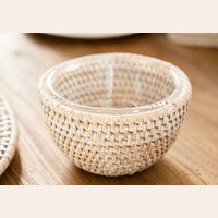 BOWL DE VIDRIO Y BASE DE RATTAN WHITE - 13 CMS