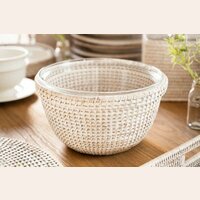 ENSALADERA DE VIDRIO CON BASE DE RATTAN WHITE - 26 X 14.5 CMS