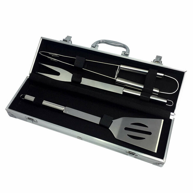 SET 3 PIEZAS DE ASADO ACERO INOX CON ESTUCHE