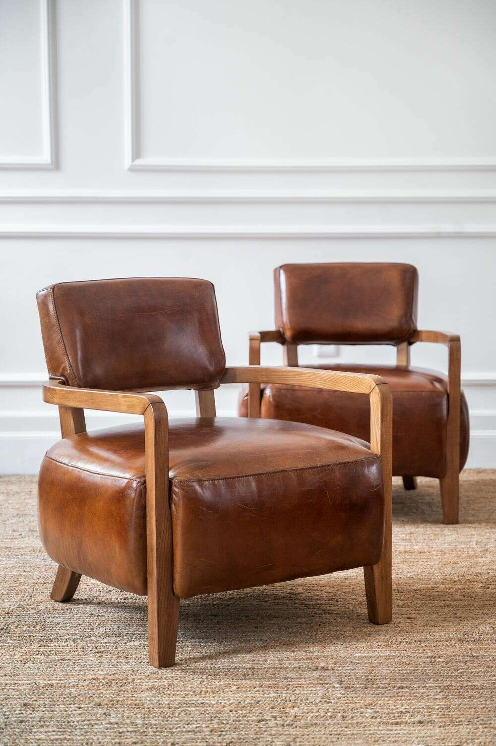 BUTACA WOOLY - WALNUT Y CUERO ITALIANO ENVEJECIDO