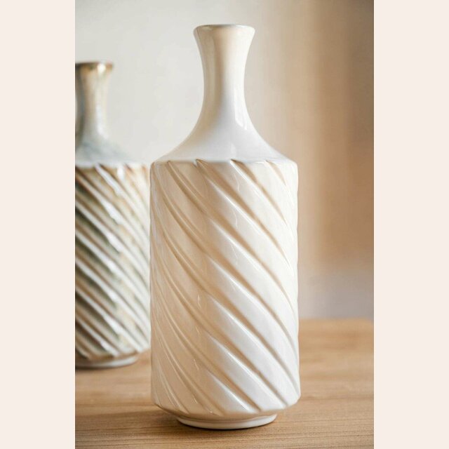 BOTELLA DE CERAMICA TORNEADA OFF WHITE - ALTURA 35 CMS