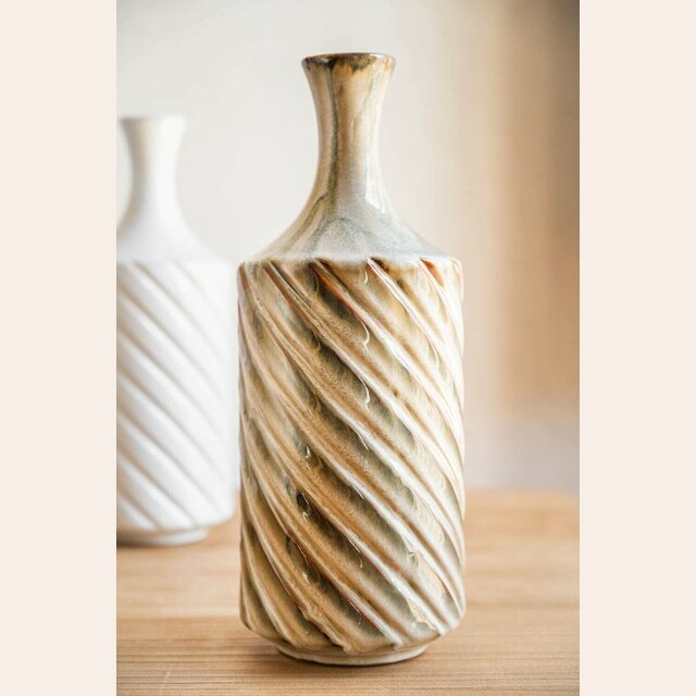 BOTELLA DE CERAMICA TORNEADA MOKA - ALTURA 35 CMS