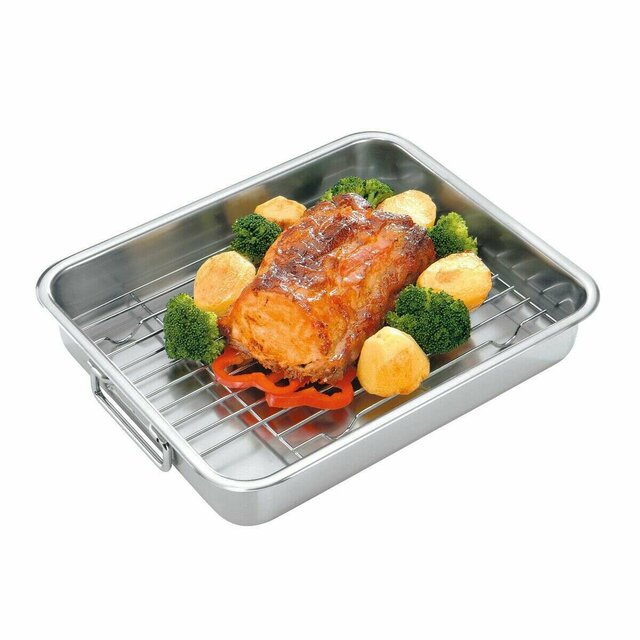 ASADERA ACERO INOX CON PARRILLA TRAMONTINA - 39 X 33 CMS