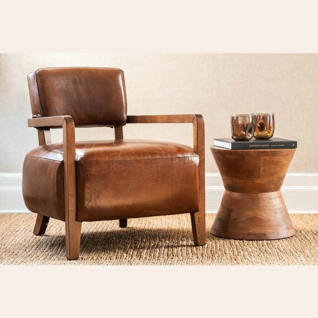 BUTACA WOOLY - WALNUT Y CUERO ITALIANO ENVEJECIDO