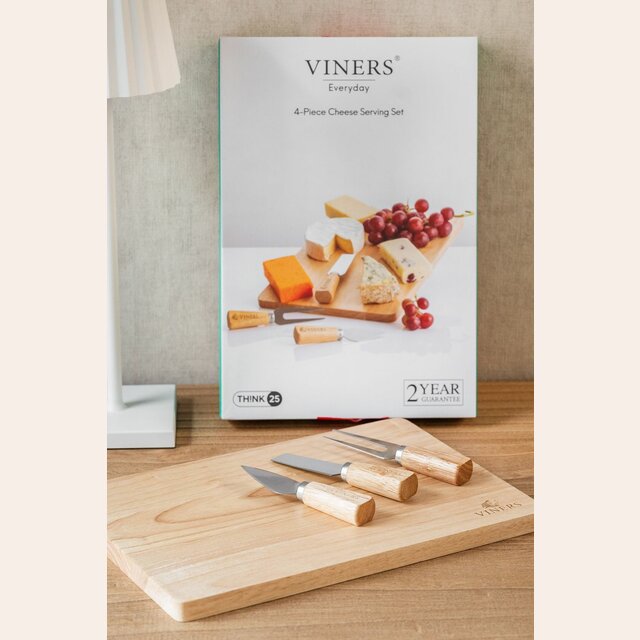 SET TABLA Y 3 CUCHILLOS DE QUESO - VINERS