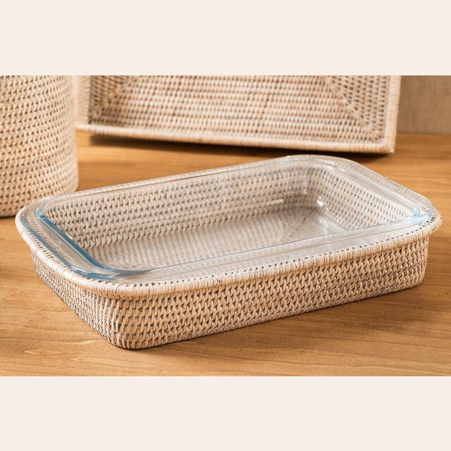 FUENTE DE VIDRIO Y RATTAN WHITE