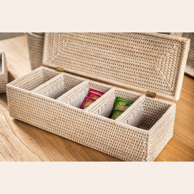 CAJA DE TE - RATTAN WHITE