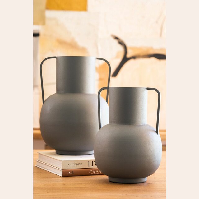 VASIJA METAL GRIS - 26 CMS