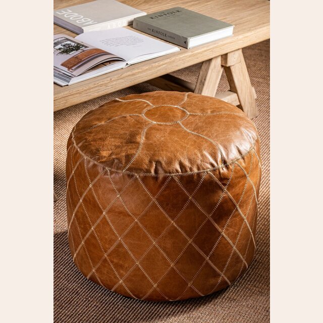 PUFF / OTOMANO REDONDO - CUERO ITALIANO CARAMELO 