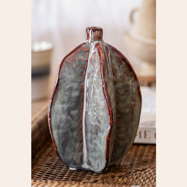 VASIJA DE CERAMICA - PETALOS - GREY BROWN