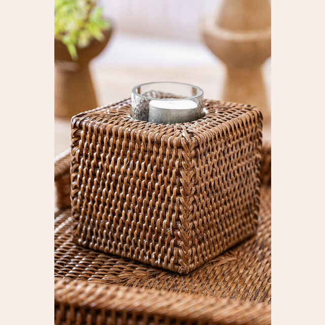 PORTAVELAS RATTAN CUADRADO