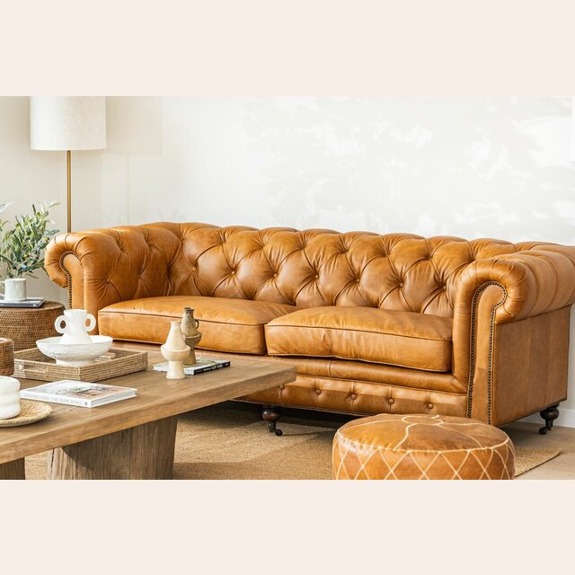 SILLON CHESTERFIELD - CUERO ITALIANO CARAMELO 