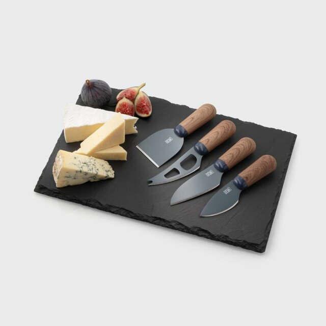  SET TABLA Y 4 CUCHILLOS DE QUESO TAYLORS BROOKLYN NOGAL
