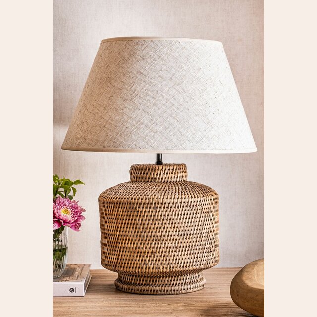 LAMPARA RATTAN NUDE Y LINO