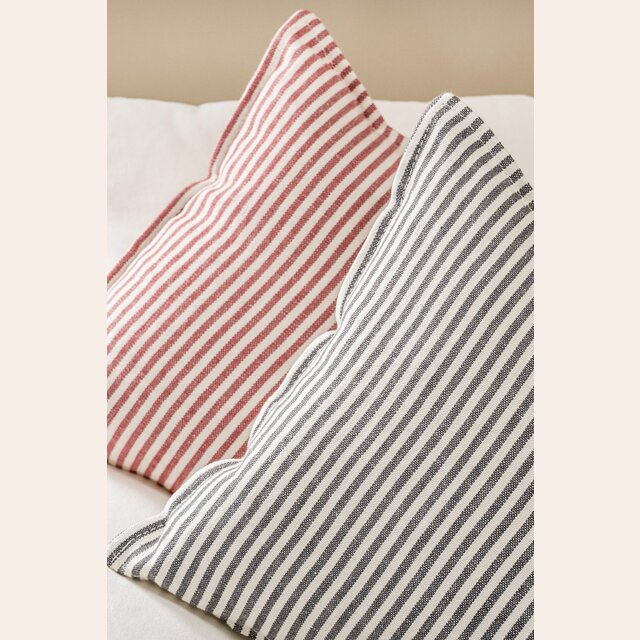 ALMOHADON 100% LINO RAYAS GRIS OSCURO / AZUL - 70 X 43 CMS