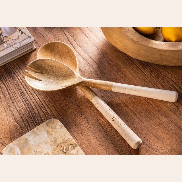 CUBIERTOS DE ENSALADA MADERA Y TRAVERTINO