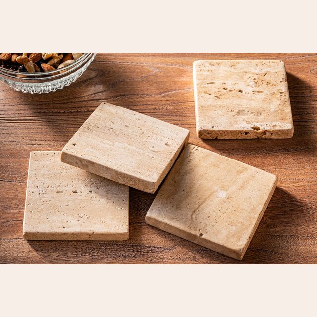 SET 4 POSAVASOS TRAVERTINO NATURAL 