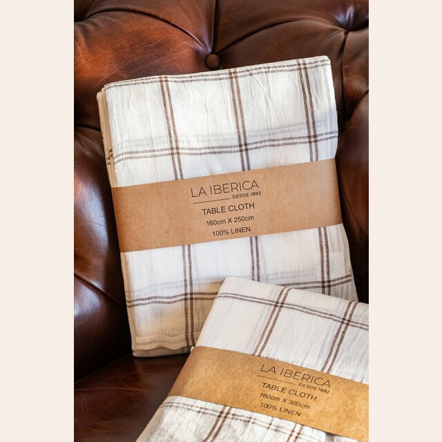 MANTEL 100% LINO NATURAL - CUADROS - 1.60 X 2.50 MTS